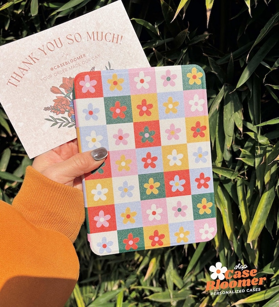 Retro Checkerboard Flowers Kindle Paperwhite Case Custom Kindle Colorsoft Paperwhite Kindle Oasis case book cover kindle 6” 6.8” 10th 11th