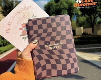 My Weekend Is Booked Chocolate Brown Checkerboard Kindle Case for Paperwhite 12th 7" Signature Edition Kindle 6" 2024 Paperwhite Cover Kobo
