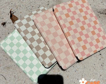 Pink Beige Checkerboard Kindle 2024 Case with Strap Custom Paperwhite Case Paperwhite 12th 7" Kindle Oasis Kindle 11th Kobo Auto Wake/Sleep