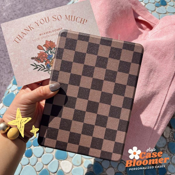 Chocolate Brown Retro Checkerboard Kindle Case for Paperwhite 12th 7" Signature Edition Kindle 2024/2022 Paperwhite Cover Kobo Birthday Gift