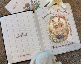 Custom Name Cute Bunny Vintage Kindle Case 12th 7" Colorsoft 2024 Paperwhite 11th Signature Edition Kindle Oasis Auto Wake/Sleep Kobo Case