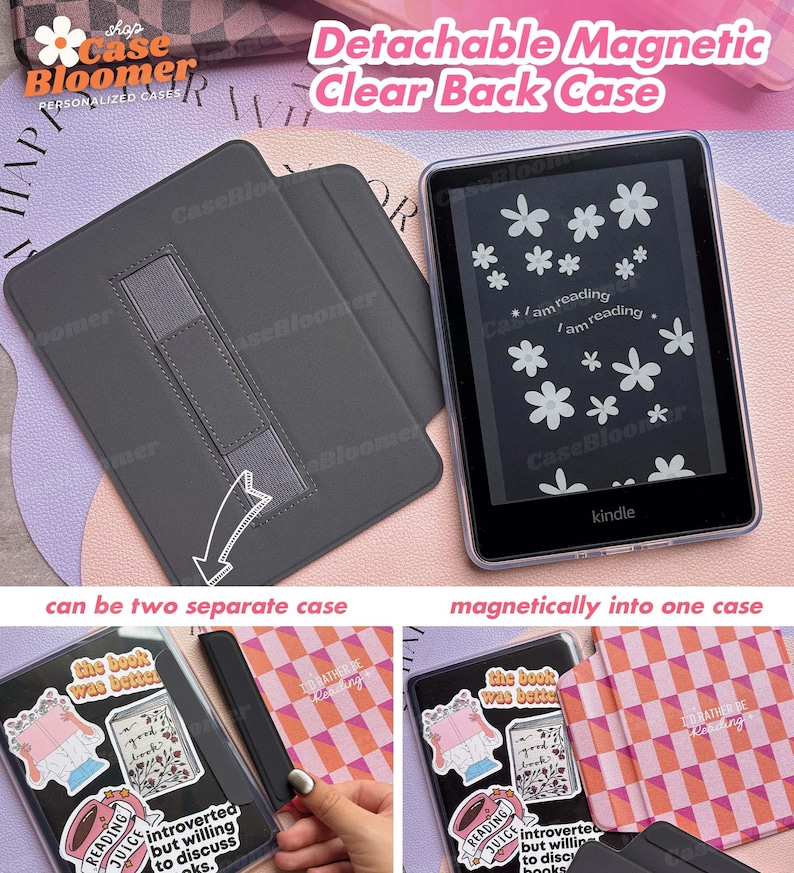 Custom Pink Checkered Kindle Case 12th 7" Colorsoft 2024 Paperwhite 11th Signature Edition Kindle Oasis Auto Wake/Sleep Bookish Kobo Case image 9
