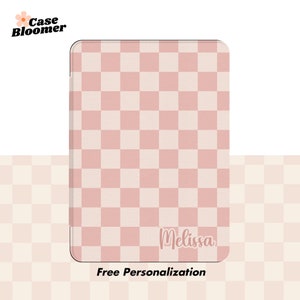All New Kindle 11th Kindle Case, Custom Name Kindle Paperwhite Case, Paperwhite 11th 6.8, Kindle Oasis, Kindle 2019, Pink Cream Checkerboard