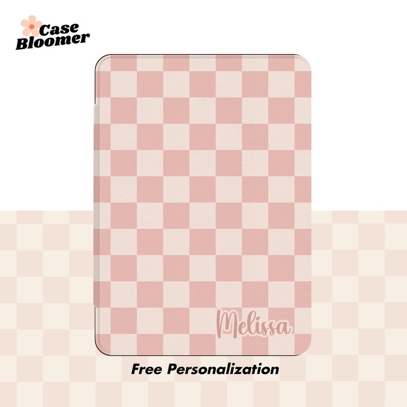 All New Kindle 11th Kindle Case, Custom Name Kindle Paperwhite Case, Paperwhite 11th 6.8, Kindle Oasis, Kindle 2019, Pink Cream Checkerboard