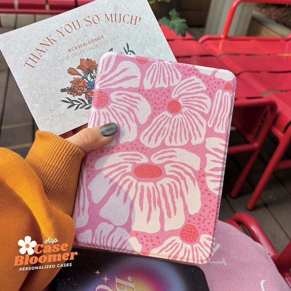 Roze bloemen Kindle 7-inch hoesje Paperwhite 12e 11e hoesje Kindle Colorsoft-hoesje Kindle Oasis-hoesje Kobo Clara Libra cadeau voor haar Gepersonaliseerd cadeau