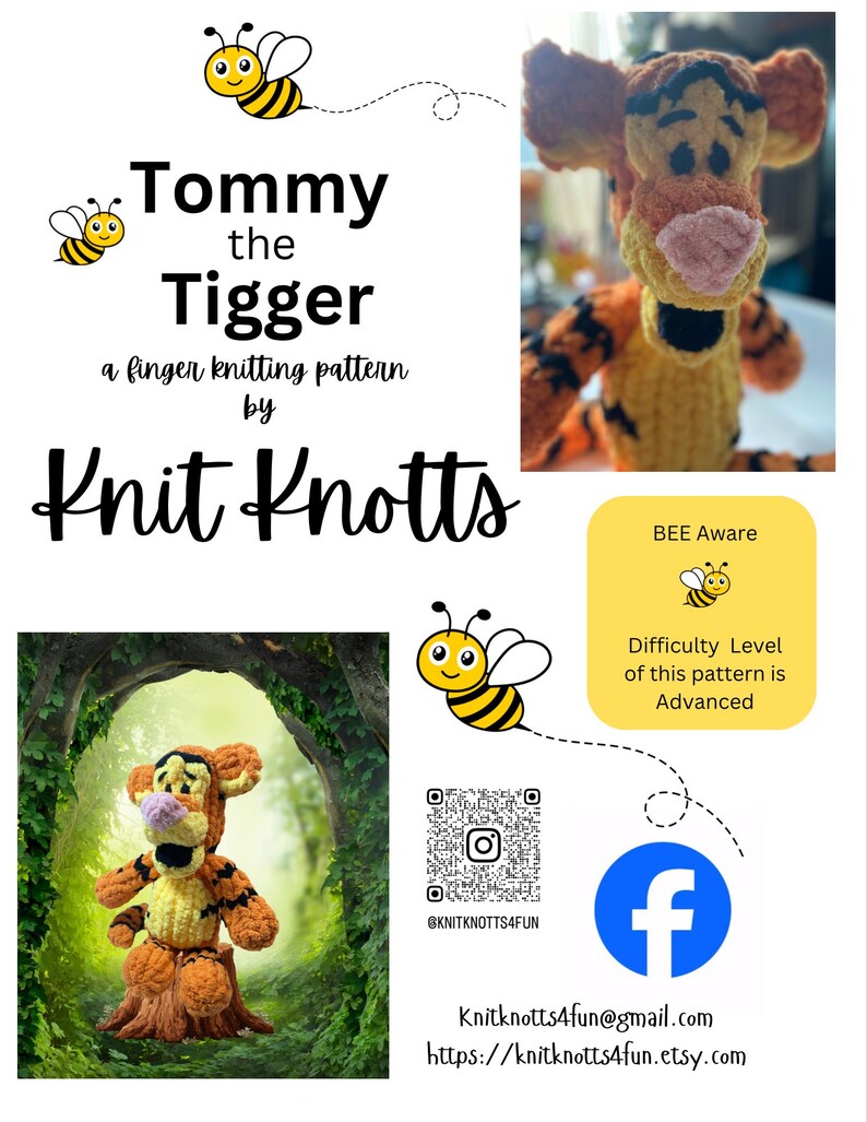 DIY: Tommy the Tigger Finger Knitting PDF Pattern image 7