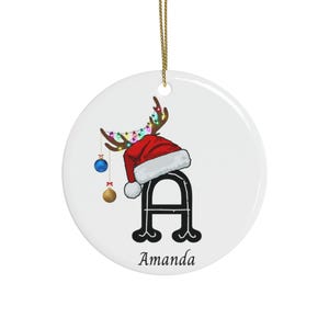 Ornamento de nome de letra, ornamentos personalizados de cerâmica, nome de letra personalizado, ornamento inicial, presente de Natal para a família, ornamento personalizado,