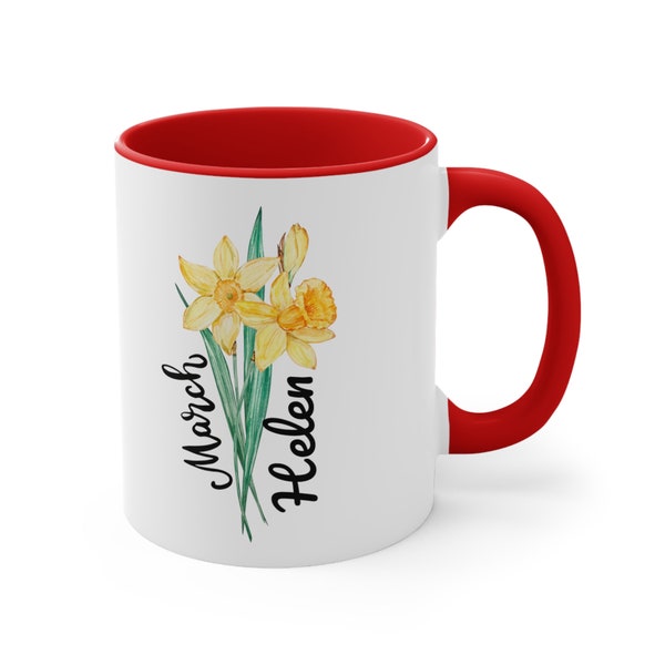 March Coffee Mug, 11oz March birth flower mug. Daffodil mug. Personalized mug. Personalized birth gift