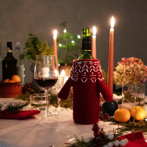 Pull de Noël au vin rouge, couvercle de bouteille, cadeau d’hôte ou d’hôtesse, décoration de table de Noël, dîner