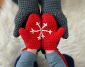 Handmade Kids Mittens: Snowflake Embroidery, String Attached