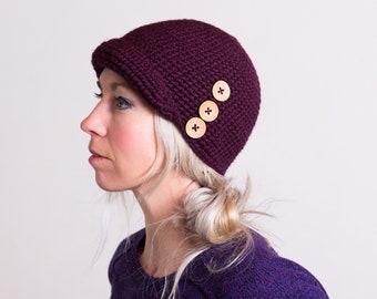 Cloche Hat with Buttons 1920's Style Beanie