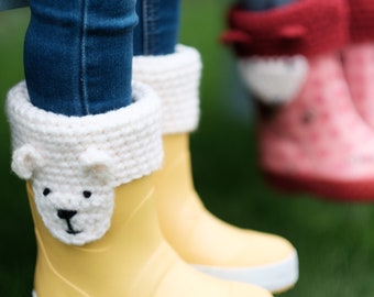 Animal Character Boot Cuffs Crocheted Toppers, Rubber Boot Toppers