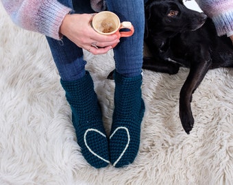 Love Heart Slipper Socks, Cadeau de La Saint-Valentin, Cadeau de fête des mères, Fait à la main, Crochet