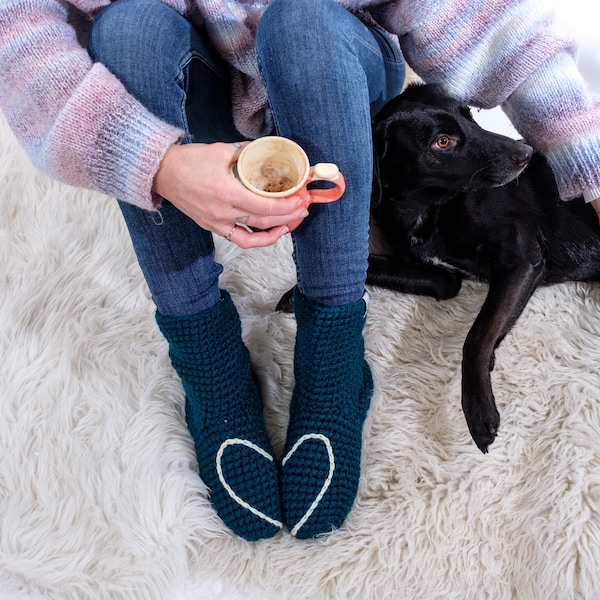 Love Heart Slipper Socks, Cadeau de La Saint-Valentin, Cadeau de fête des mères, Fait à la main, Crochet