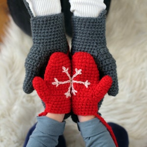 Kid's Mittens With Snowflake Design Handmade With String For Baby and Child and Adult image 1