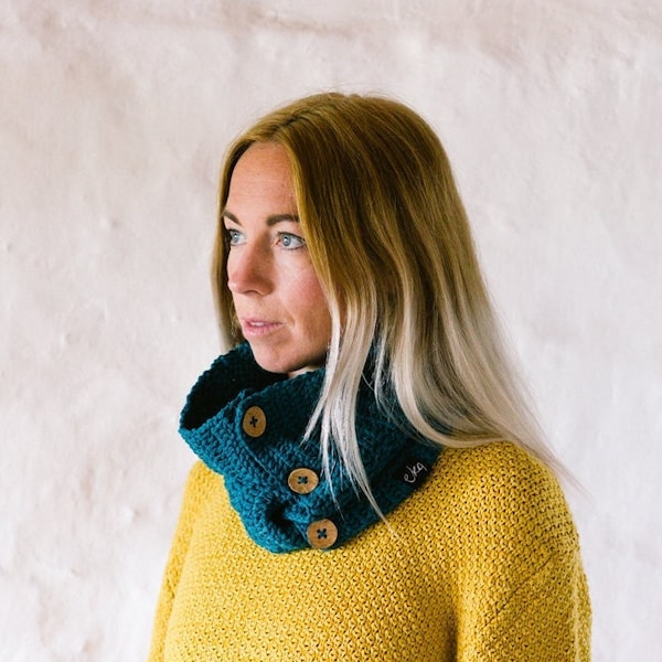 Cowl Scarf Neck Warmer With Buttons In Organic Cotton Crochet