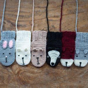 Bunny Rabbit Mittens With String Handmade Crochet For Children And Adults image 2