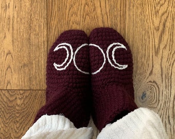 Hecate Triple Moon Goddess Slipper Socks, Phases Of Womanhood Christmas Gift, Mother's Day Gift, Handmade, Crochet