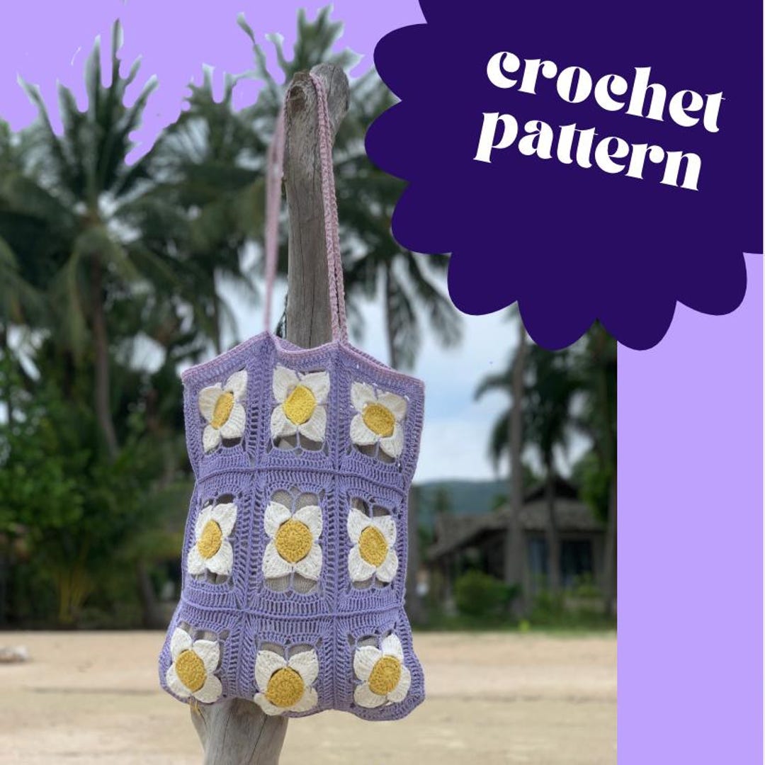 Crochet Pattern Daisy Flower Granny Square Beach Bag Shopper Digital ...