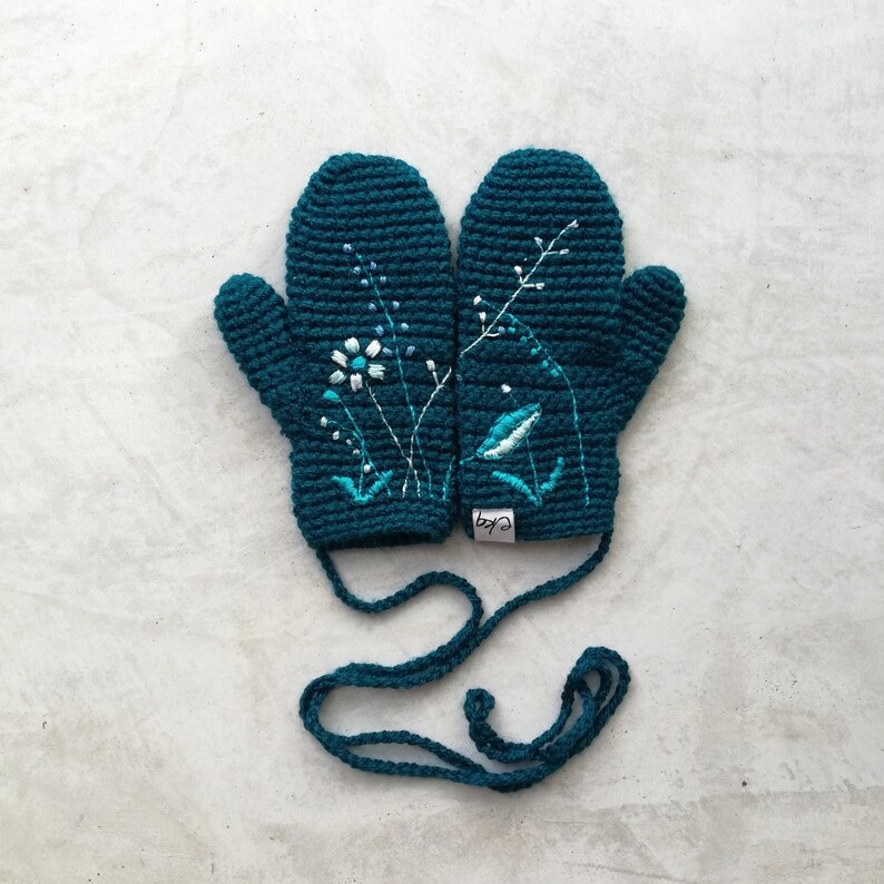 Embroidered Wild Flower Mittens on A String for Adults Etsy
