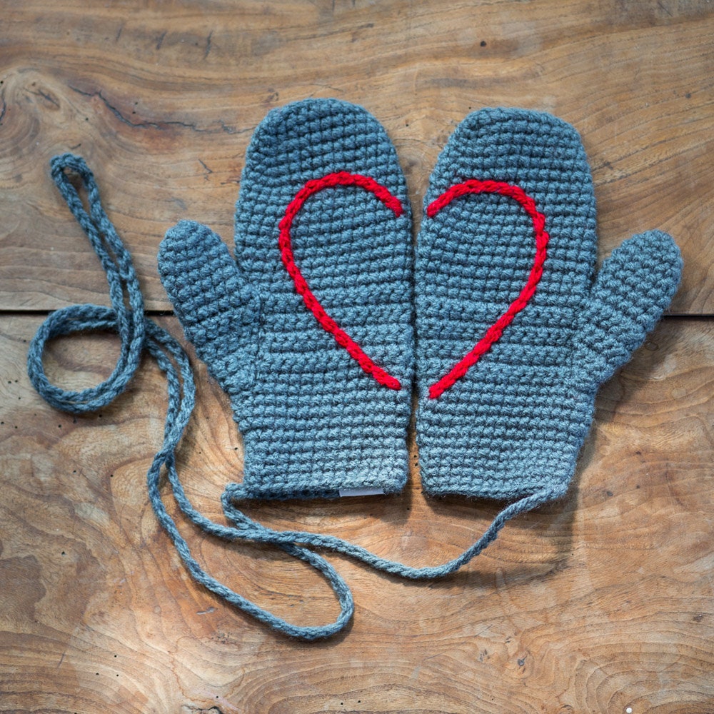 Handmade Women's Mittens on String With Love Heart Etsy UK