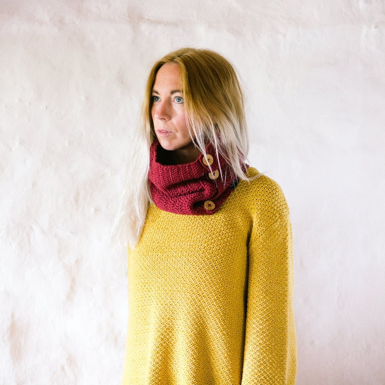 Cowl Scarf Neck Warmer With Buttons in Organic Cotton Crochet Etsy