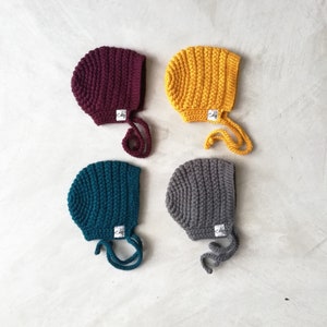 Child's Bonnets Handmade Crochet Mustard, Plum, Teal, Grey. Plum