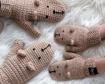 Bear Mittens With String Handmade Crochet For Children And Adults