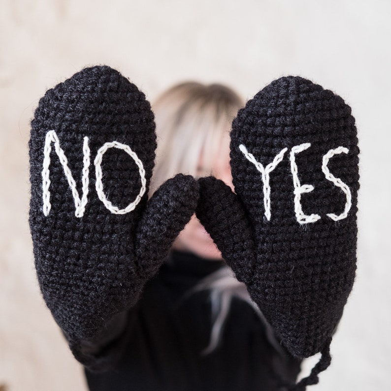YES NO Mittens Handmade, Valentine, Mother's Day, Christmas Gift, Mittens on a string image 3