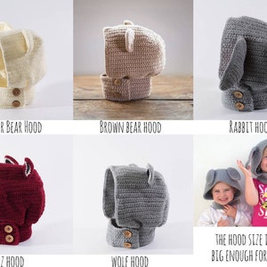 Polar Bear Ear Child Bonnet Hood -5 yrs - Adult UK kids'