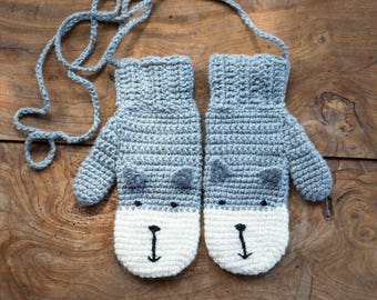 Wolf Mittens With String Handmade Crochet For Children And Adults