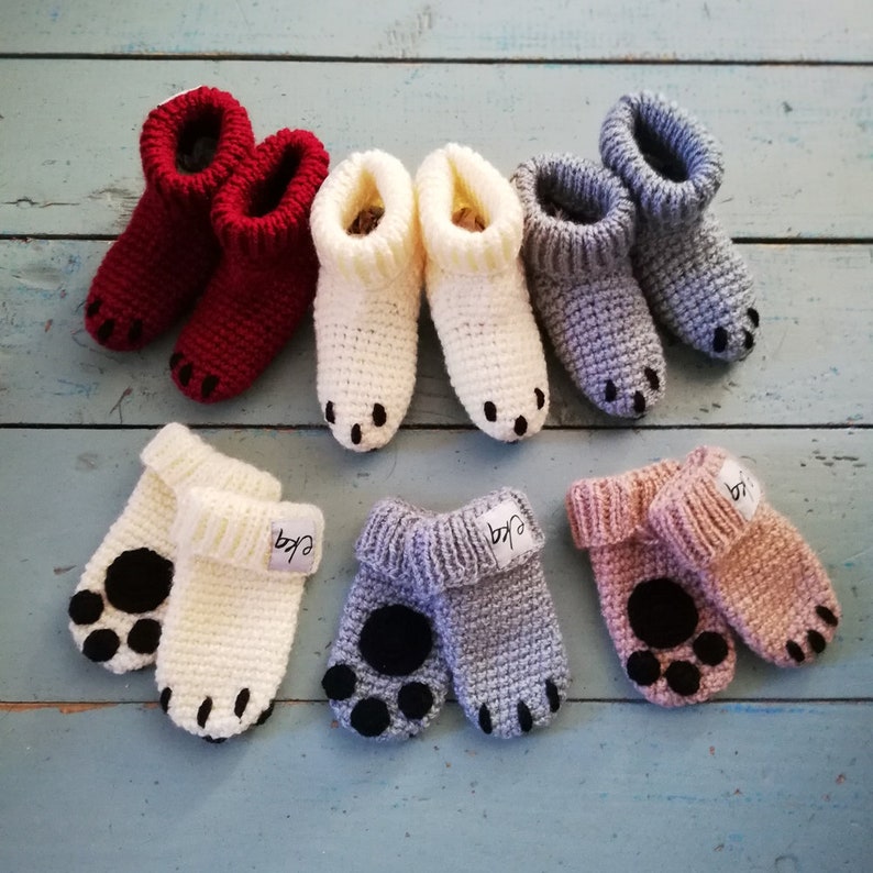 New Baby Mitten and Bootie Set Animal Paws Etsy