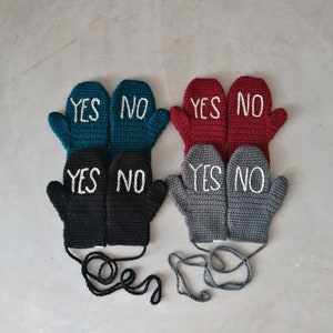 YES NO Mittens Handmade, Valentine, Mother's Day, Christmas Gift, Mittens on a string image 4