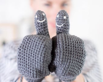 Mitones con caras sonrientes hechos a mano para adultos, bebés y niños