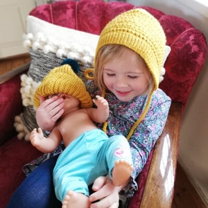 Child's Bonnets Handmade Crochet Mustard, Plum, Teal, Grey. Mustard