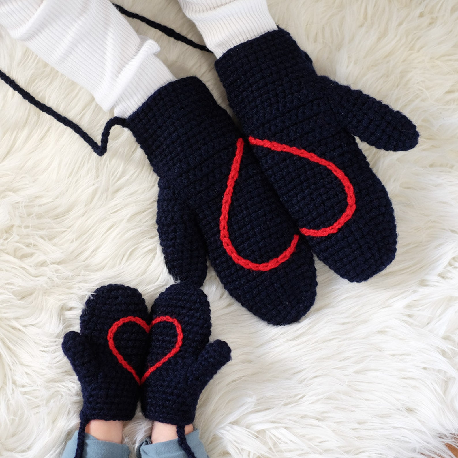Handmade Women's Mittens on String With Love Heart Etsy UK