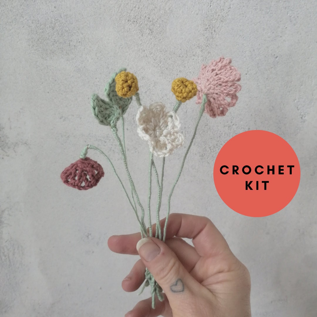 CROCHET KIT, DIY Everlasting Flower Kit, Make Your Own Bouquet,  Intermediate Level Crochet Project, Mother's Day, Valentine's Day 