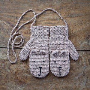 Bunny Rabbit Mittens With String Handmade Crochet For Children And Adults image 8