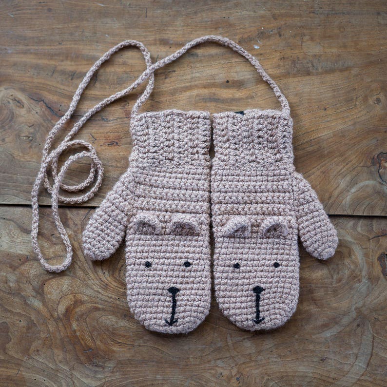 Bunny Rabbit Mittens With String Handmade Crochet For Children And Adults image 8