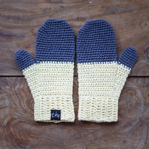 Organic Cotton Dip Dye Adult Mittens Light Yellow/Grey