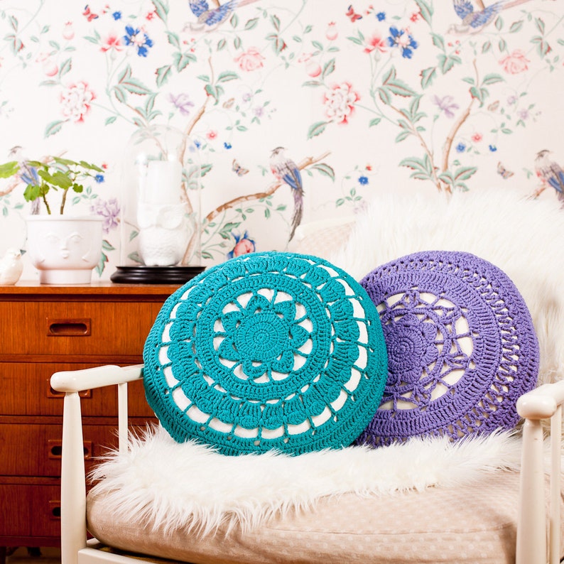 Organic Cotton Crochet Lace Cushion Cover INCLUDING PILLOW / CUSHION image 2