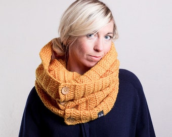 Button Scarf and Snood- Brown, Mustard, W...