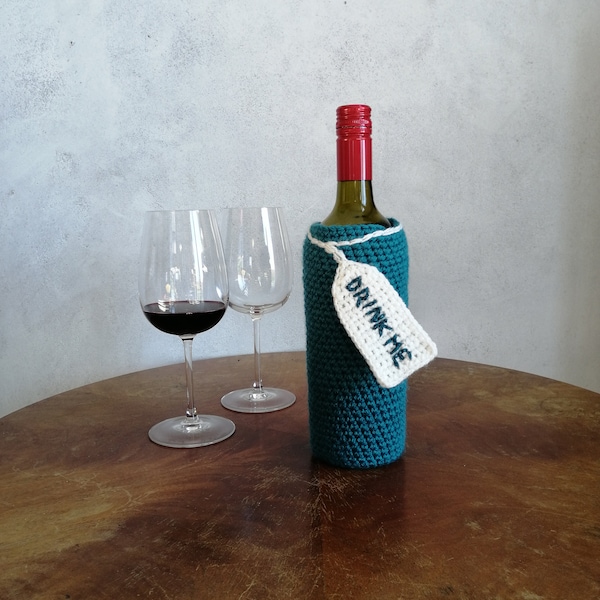 Wine Bottle Sleeve, Drink Me Bottle Tag, Woolly Bottle Jumper, Dinner Party Gift, host hostess gift