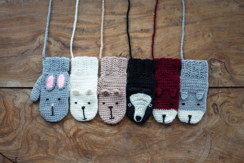 Bunny Rabbit Mittens With String Handmade Crochet For Children And Adults image 2