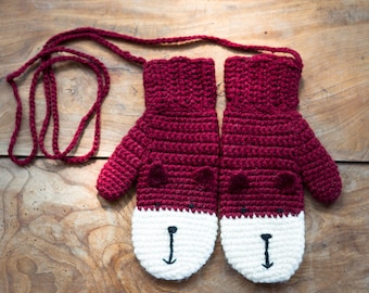 Fox Mittens With String Handmade Crochet For Children And Adults