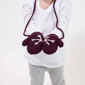 Kid's Mittens With Snowflake Design Handmade With String For Baby and Child and Adult image 3