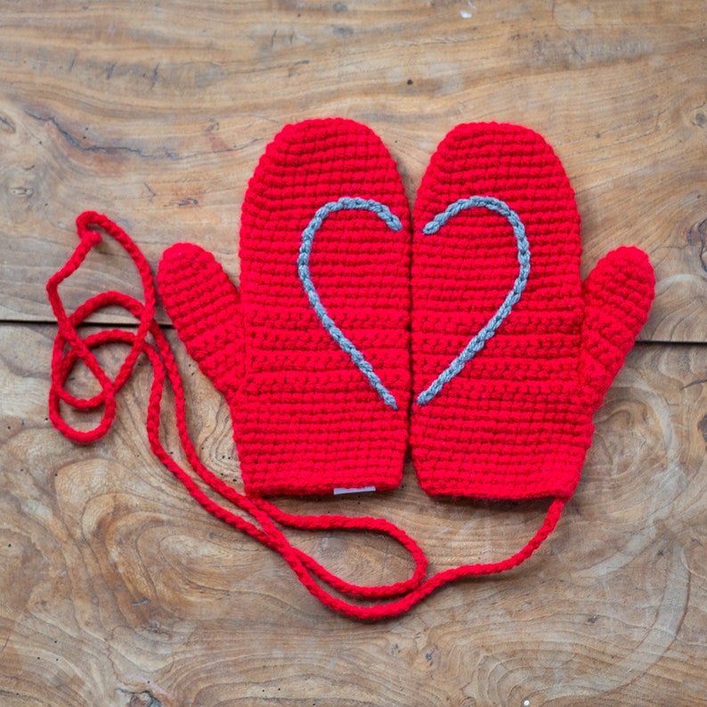 Handmade Women's Mittens On String With Love Heart image 8