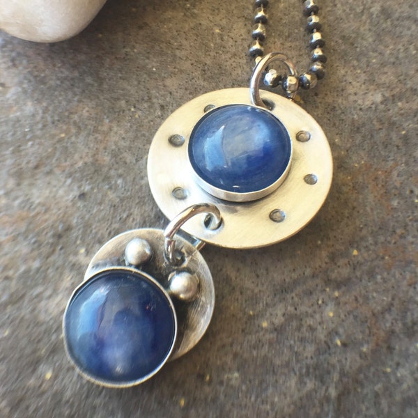 Kyanite Silver Necklace - twochickstoo blue stone necklace blue jewelry kyanite necklace kyanite jewelry women's necklace