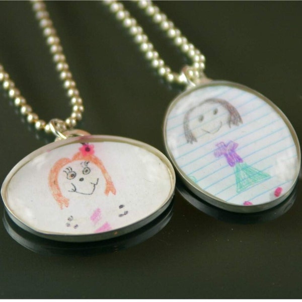 My Little Artist Necklace - sterling silver, resin, YOUR childs artwork