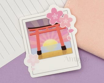 Torrii Gate Sticker - Shrine, Photograph, Japanese Gate, Sakura Flowers, Vibrant Matte Design